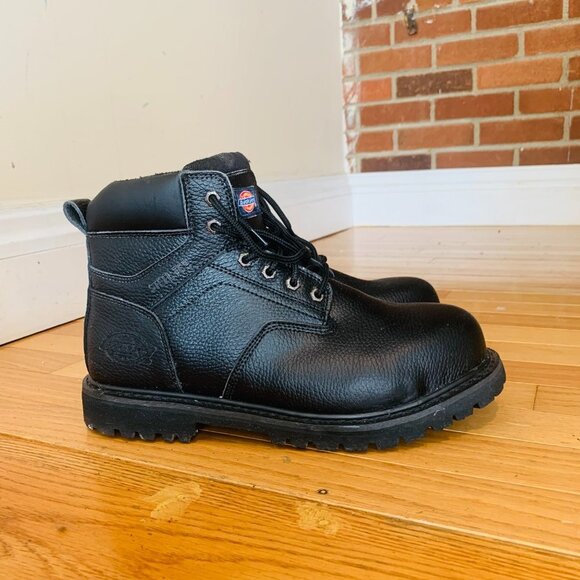 BRAND NEW MENS DICKIES BLACK LEATHER WATERPROOF SHOES SAFETY STEEL TOE CAP BOOTS - Picture 1 of 9